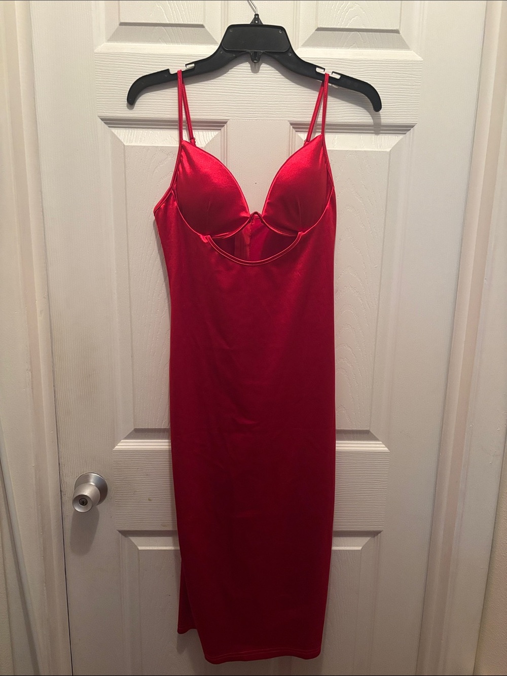 Source Unknown Red Satin Midi Slip Dress